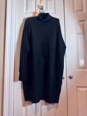 Lulus Black Fuzzy Sweater Dress XL Turtleneck Cozy Soft Pocket